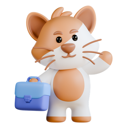 Cat with Briefcase  3D Illustration