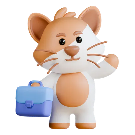 Cat with Briefcase  3D Illustration