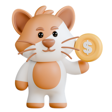 Cat with Coin  3D Illustration