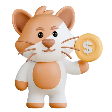 Cat with Coin  3D Illustration