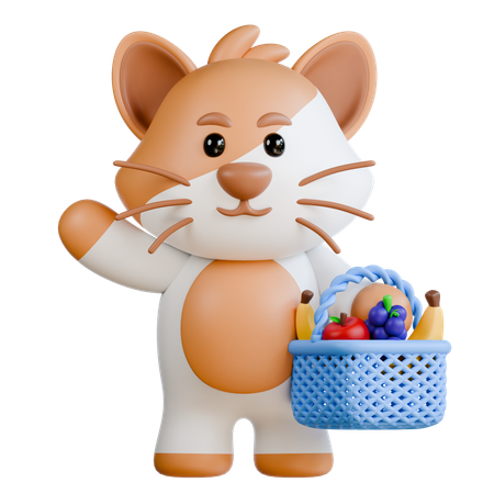 Cat with Fruits  3D Illustration