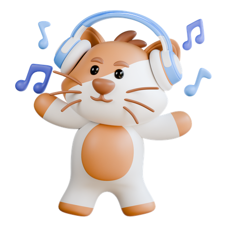 Cat with Headphone  3D Illustration