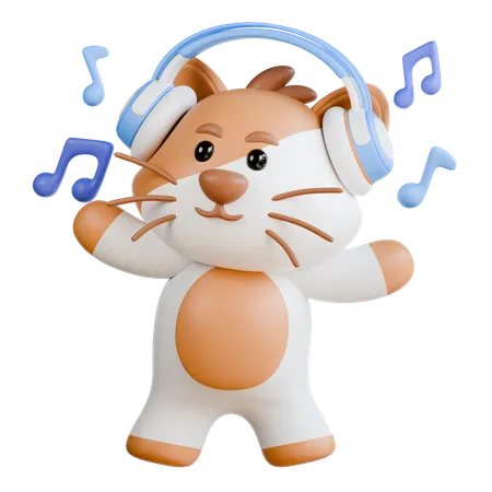 Cat with Headphone  3D Illustration