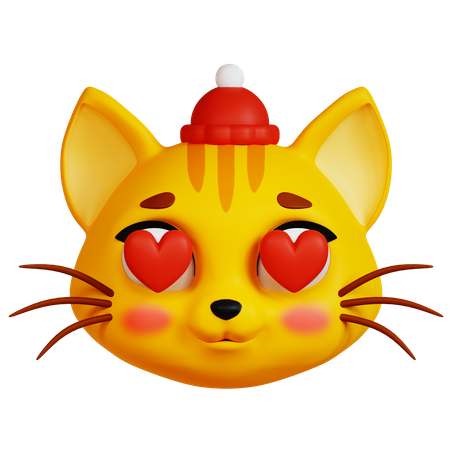 Cat with Heart Eyes and Red Hat  3D Icon