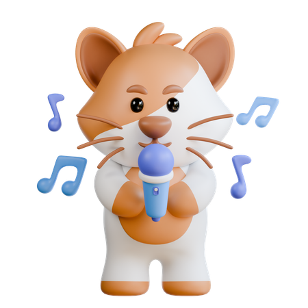 Cat with Mic  3D Illustration