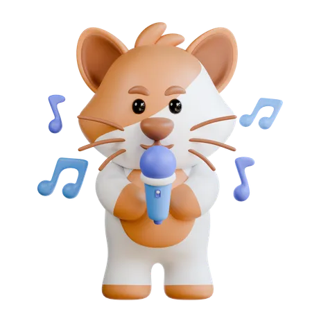 Cat with Mic  3D Illustration