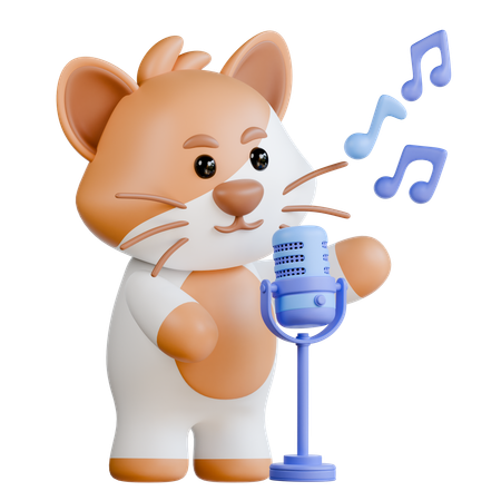 Cat with Microphone  3D Illustration