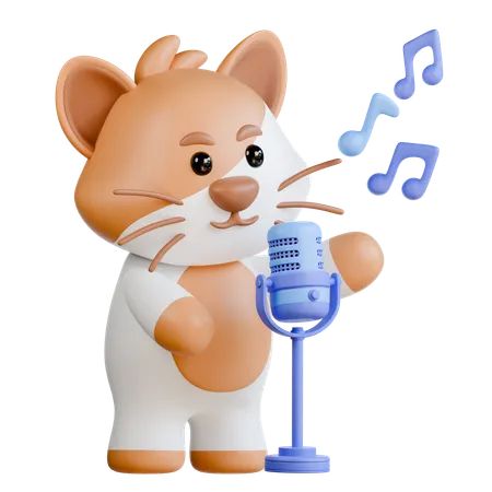 Cat with Microphone  3D Illustration