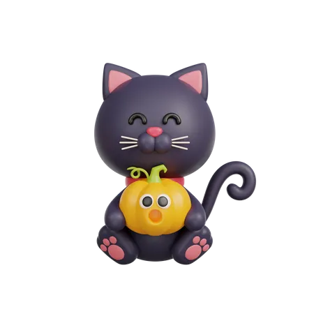 Cat With Pumpkin  3D Illustration