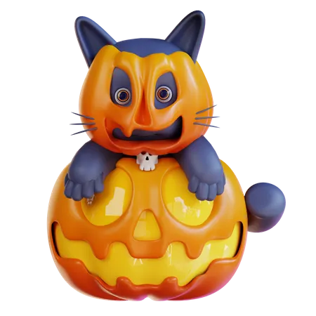 Cat With Pumpkin  3D Icon