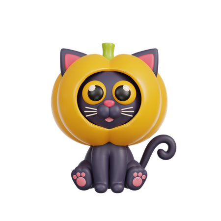 Cat With Pumpkin Head  3D Illustration