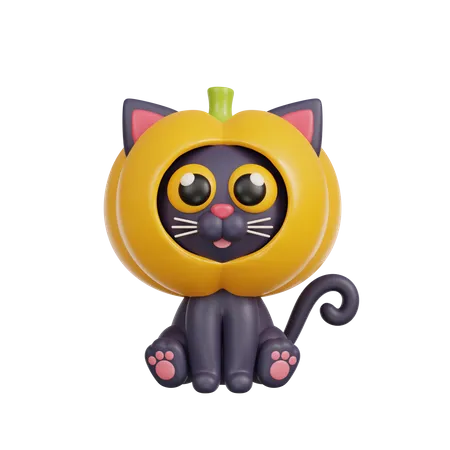 Cat With Pumpkin Head  3D Illustration