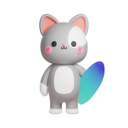 Cat With Surfboard  3D Illustration