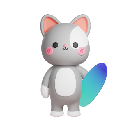 Cat With Surfboard 3D Illustration