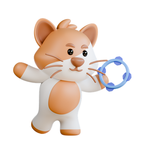 Cat with Tamborine  3D Illustration