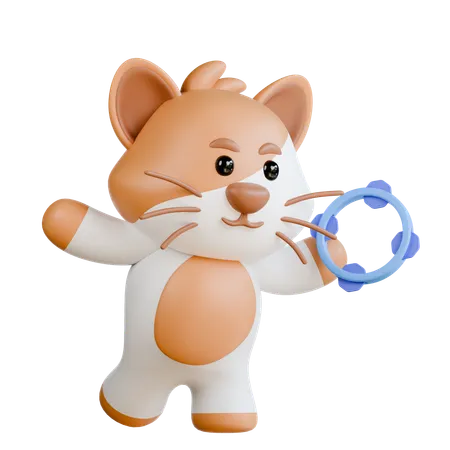 Cat with Tamborine  3D Illustration