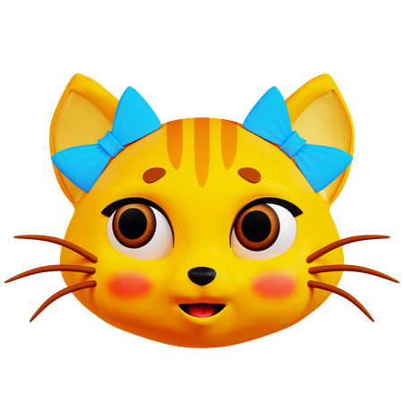 Cat with Two Ribbons  3D Icon