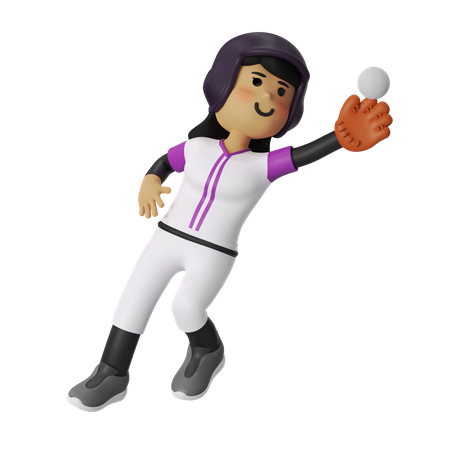 Catch Ball Baseball Player Girl  3D Illustration