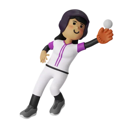 Catch Ball Baseball Player Girl  3D Illustration