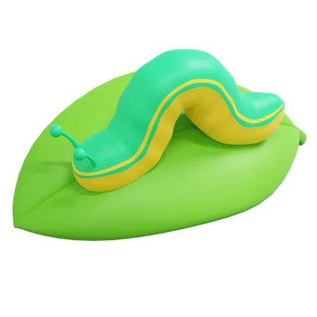 Caterpillar On Leaves Spring Icon Illustration 3D Icon