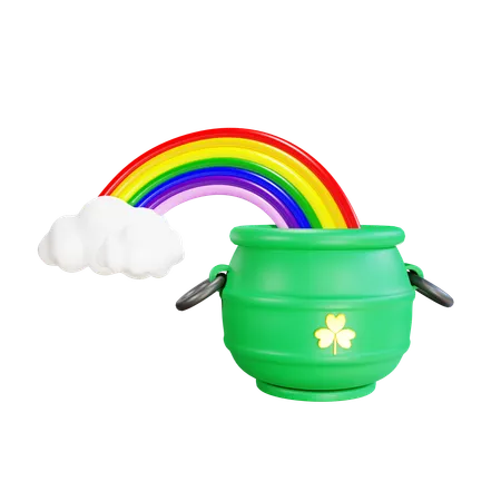 3 D Render Rainbow With Cloud And Couldron 3D Icon