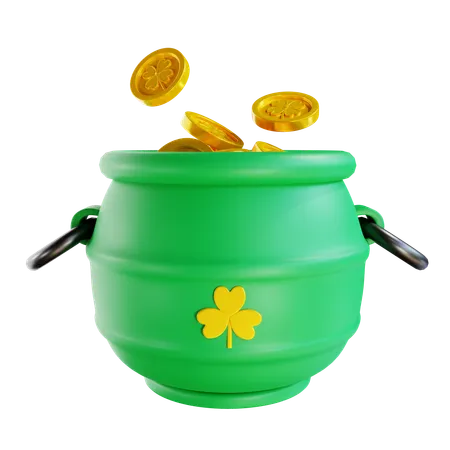 3 D Render Green Couldron With Clover Coin 3D Icon