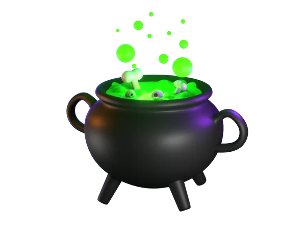 A Magic Potion In A Cauldron With Bones And Eyes 3D Icon