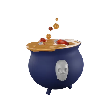 3 D Illustration Of Boiling Kettle For Halloween 3D Icon