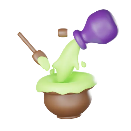 3 D Render Icon Of Cauldron With Green Brew 3D Icon