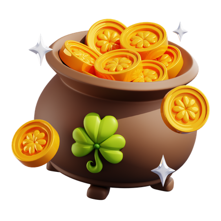 Cauldron With Gold Coins  3D Icon
