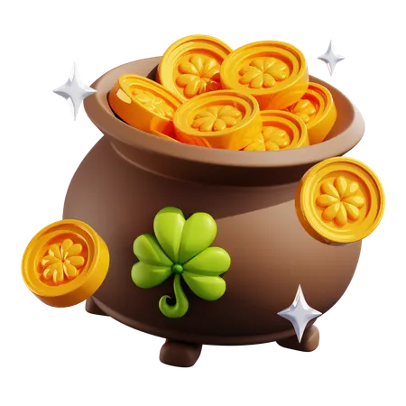 Cauldron With Gold Coins  3D Icon