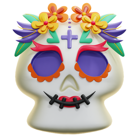 Caveira com flores  3D Icon