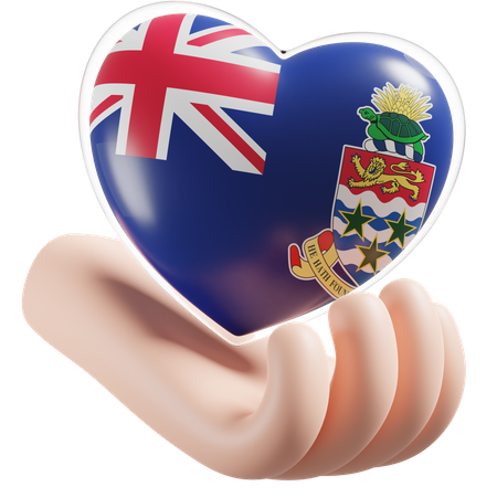 Cayman Islands Flag Heart Hand Care  3D Icon