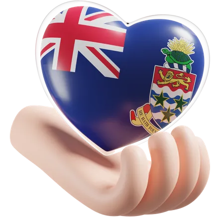 Cayman Islands Flag Heart Hand Care  3D Icon