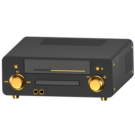 3 D Illustration Of A Black And Gold CD Player 3D Icon