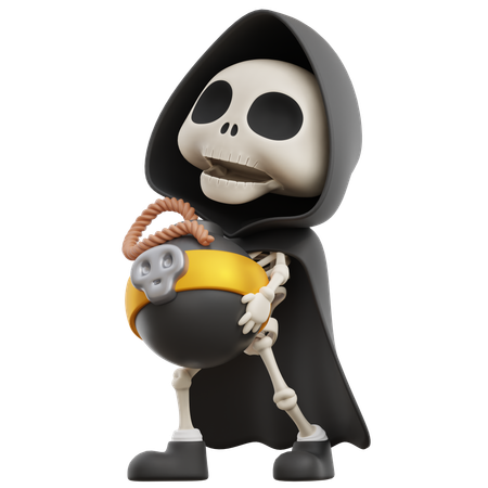 Grim Reaper levantando bomba  3D Illustration