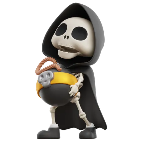 Grim Reaper levantando bomba  3D Illustration