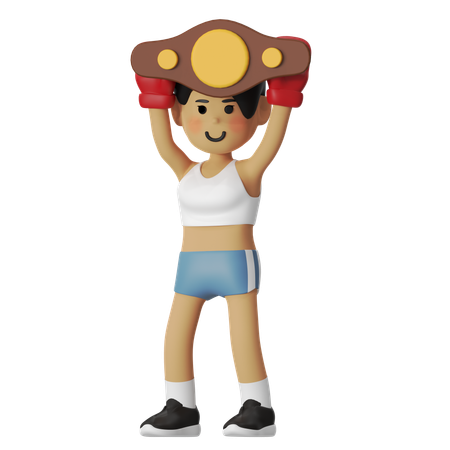 Fille de boxe avec ceinture  3D Illustration