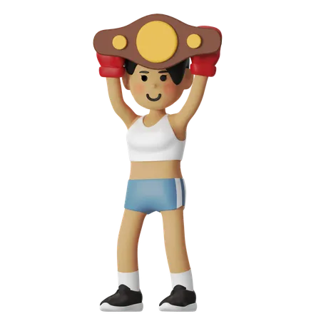 Fille de boxe avec ceinture  3D Illustration