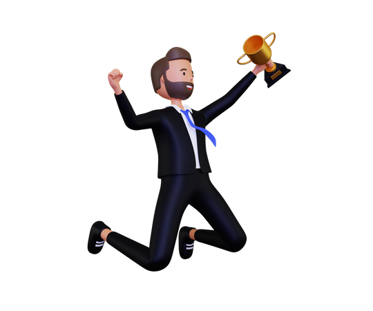Celebração de empresário bem sucedido com troféu  3D Illustration