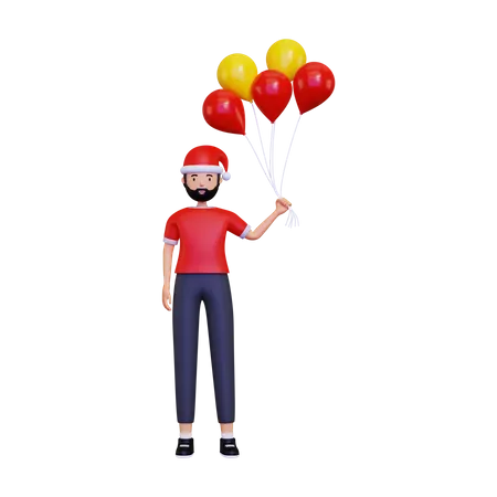 Celebración navideña con globos.  3D Illustration