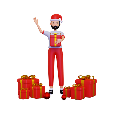 Celebración del día de navidad con caja de regalo  3D Illustration