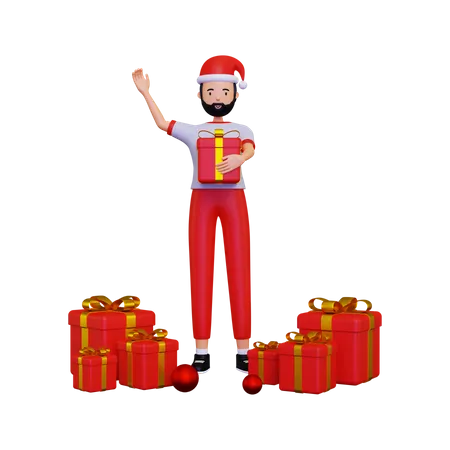 Celebración del día de navidad con caja de regalo  3D Illustration