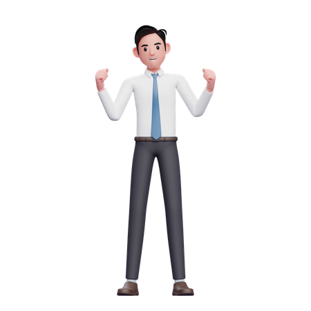 Celebración del empresario con camisa larga y corbata azul  3D Illustration