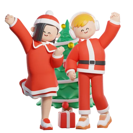 Celebrating Christmas Wearing Costumes  3D Illustration