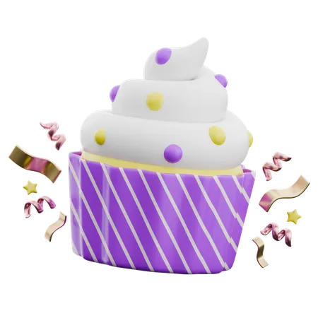 Celebration Cupcake With Decorations Colorful Confetti  3D Icon