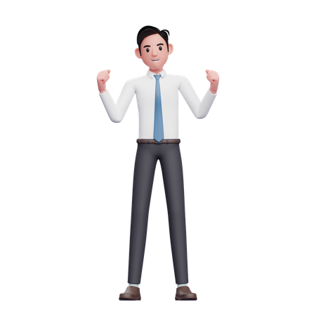 Celebration of businessman wearing long shirt and blue tie  3D Illustration