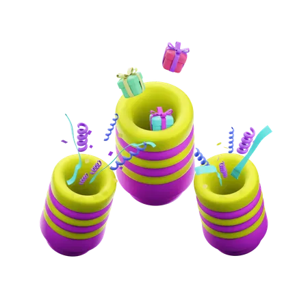 3 D Party Poppers With Flying Confetti Icon Isolated On Transparent Background 3 D Illustration 3D Icon