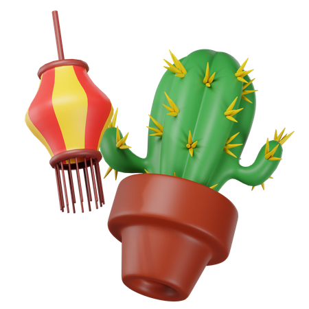 Celebration With Cactus And Pennants  3D Icon