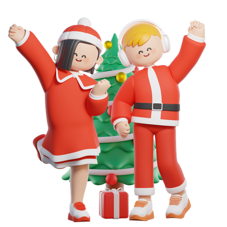 Célébrer Noël en portant des costumes  3D Illustration